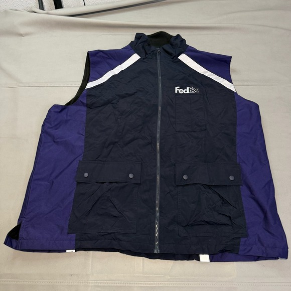 VTG FedEx Stan 3M Men Zip Uniform Vest Navy Reflective Employee Worker 4XL-5597